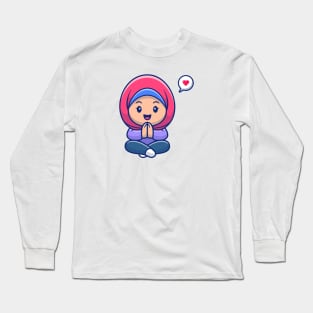 Cute girl moslem sitting and greeting Long Sleeve T-Shirt